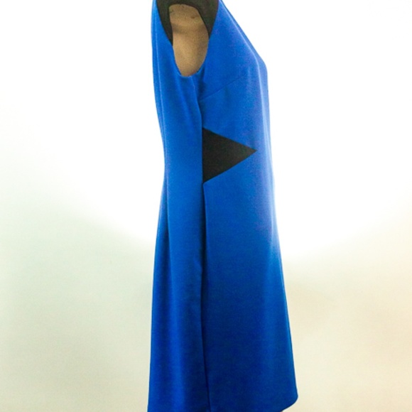 Worthington Women Midi Sleeveless Black & Blue Color Blocks Dress size 12 "EUC" - Picture 4 of 6